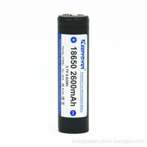 KeepPower P1826J lithium ion 3.7V sanyo 2600 protected 2600mah 18650 battery